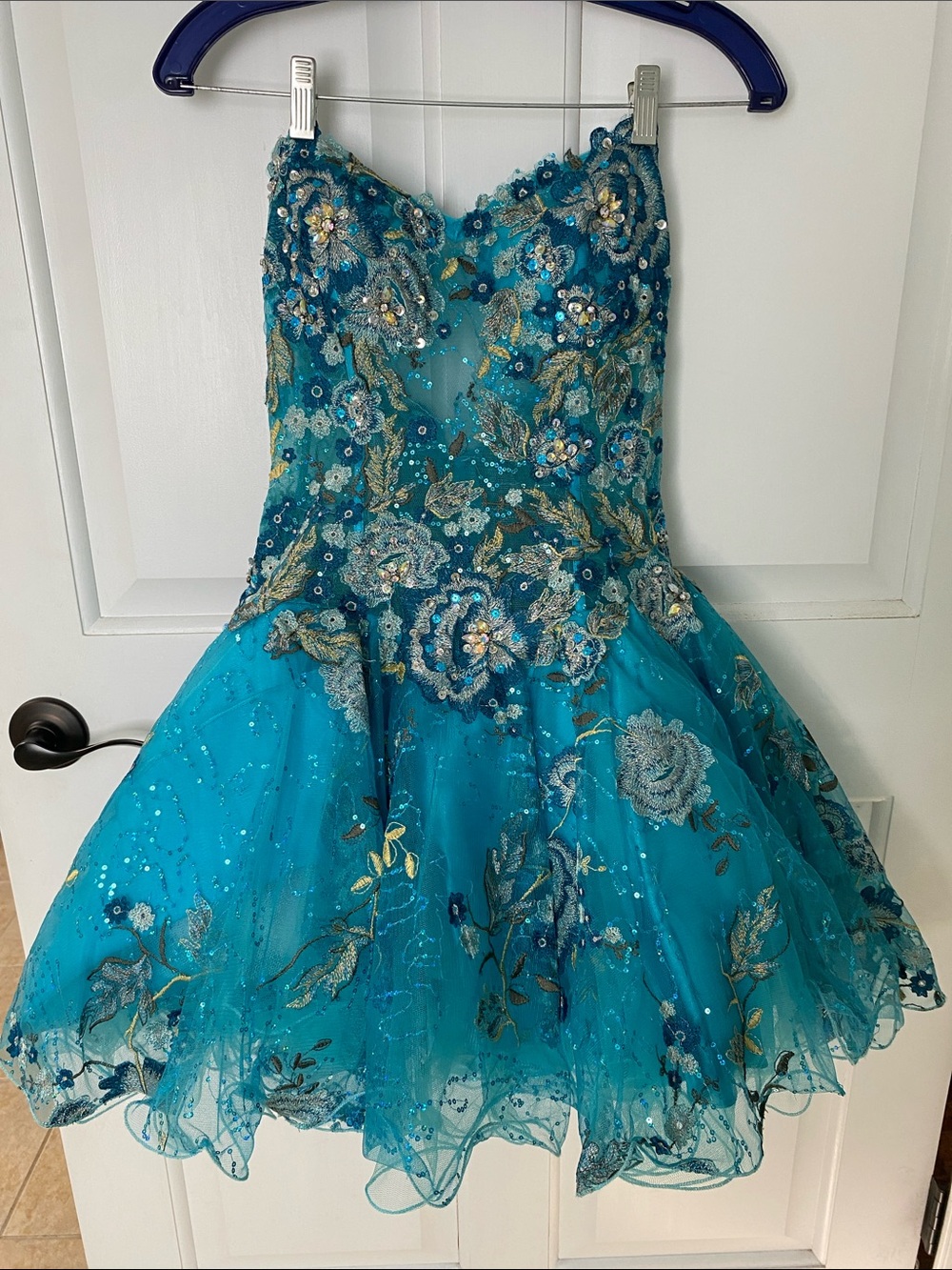 Jovani Teal Turquoise Embellished Prom Dress